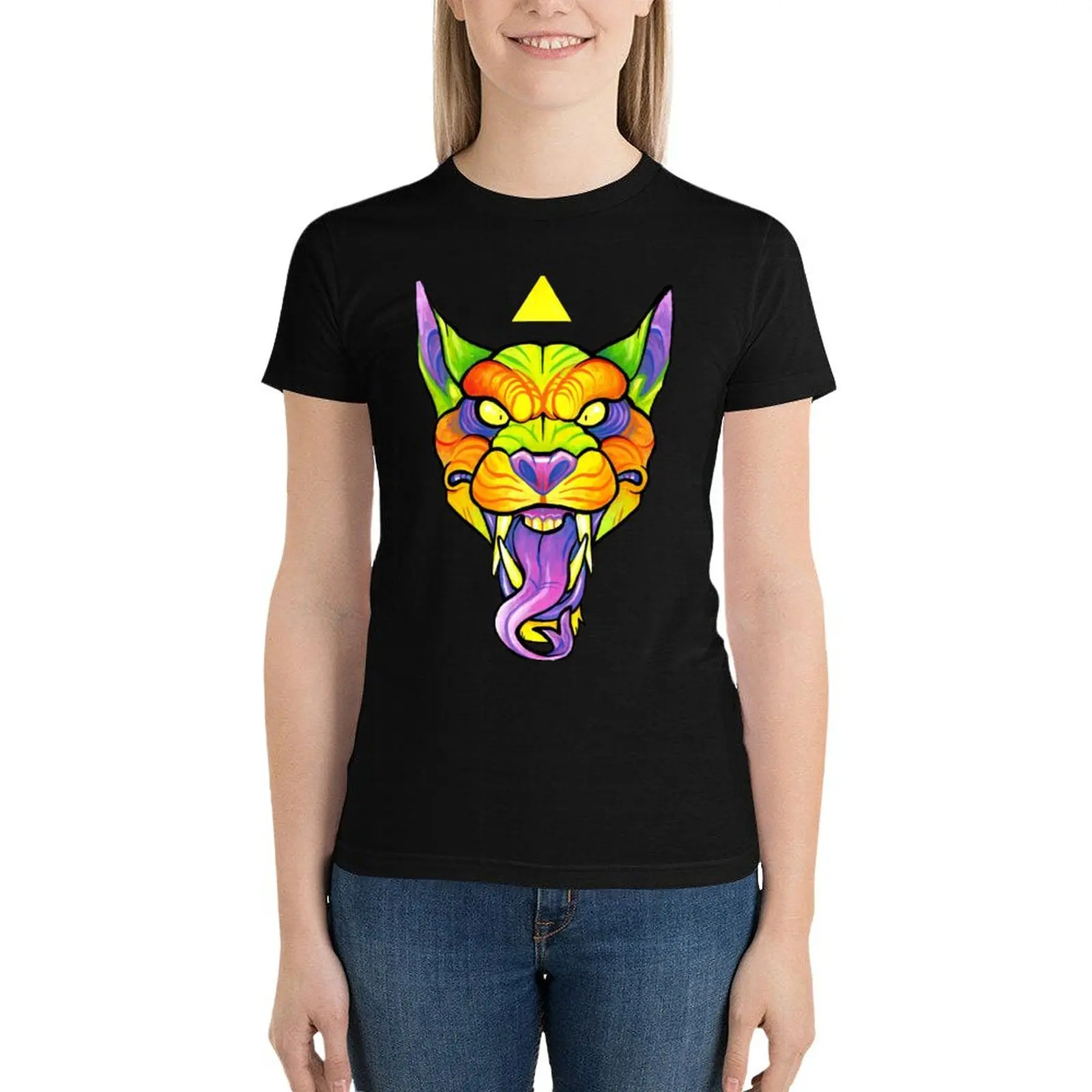 

Rainbow Wildcat T-Shirt Short sleeve tee shirts graphic tees summer tops white t-shirts for Women