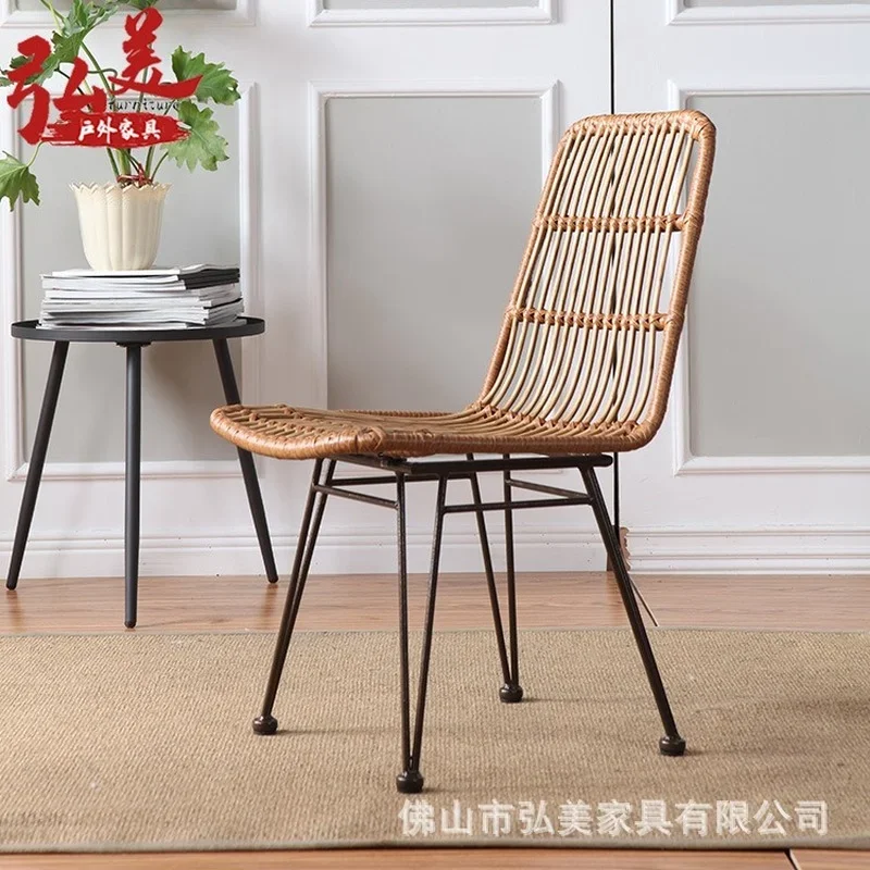 Dining Chair Rattan Hand-woven Wrought Iron Balcony Leisure Chair American Home Indoor Simple Dining Chair Household Furniture