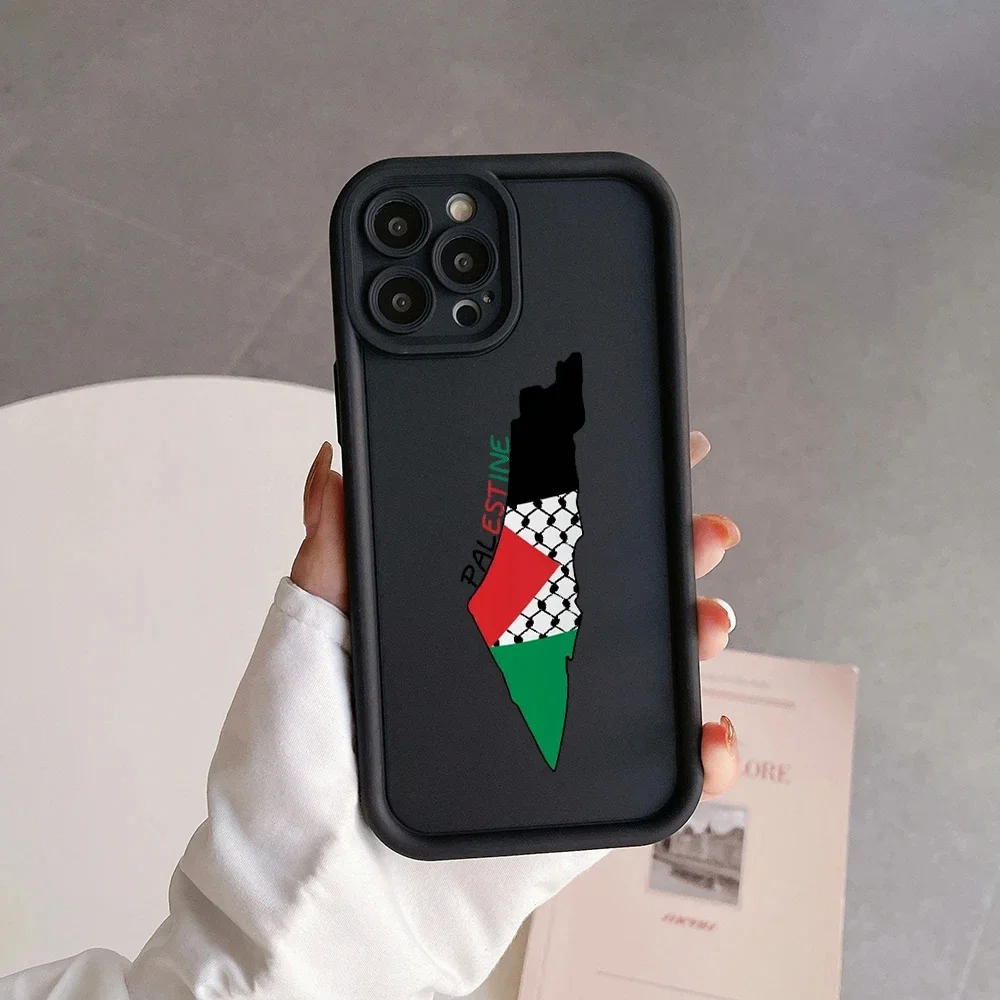 Cartoon Palestine Flag Map Passport Camera Protection Case For iPhone16 15 14 13 12 11 Pro Max Mini XR XS X  Plus Soft TPU Cover