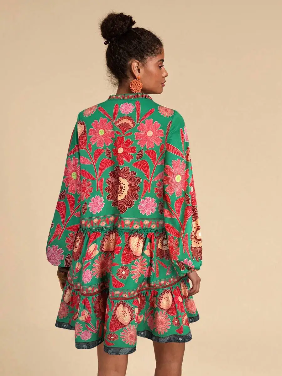 

Floral Print Loose Smock Dress Long Sleeve Vacation Casual Summer Resort Dress For Women