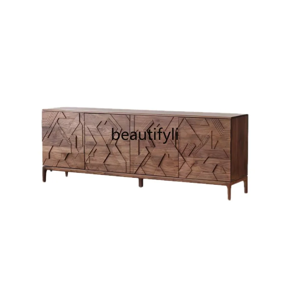 

Nordic Walnut Solid Wood Sideboard Locker Style Living Room Entrance Cabinet Bedroom Chest of Drawers