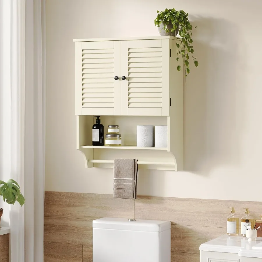 Настенный шкаф для ванной комнаты с полотенцами, вешалка 23,6 л x 8,8 В x 29,5 л, материал МДФ, аптечка, 2 двери над унитазом, экономия места