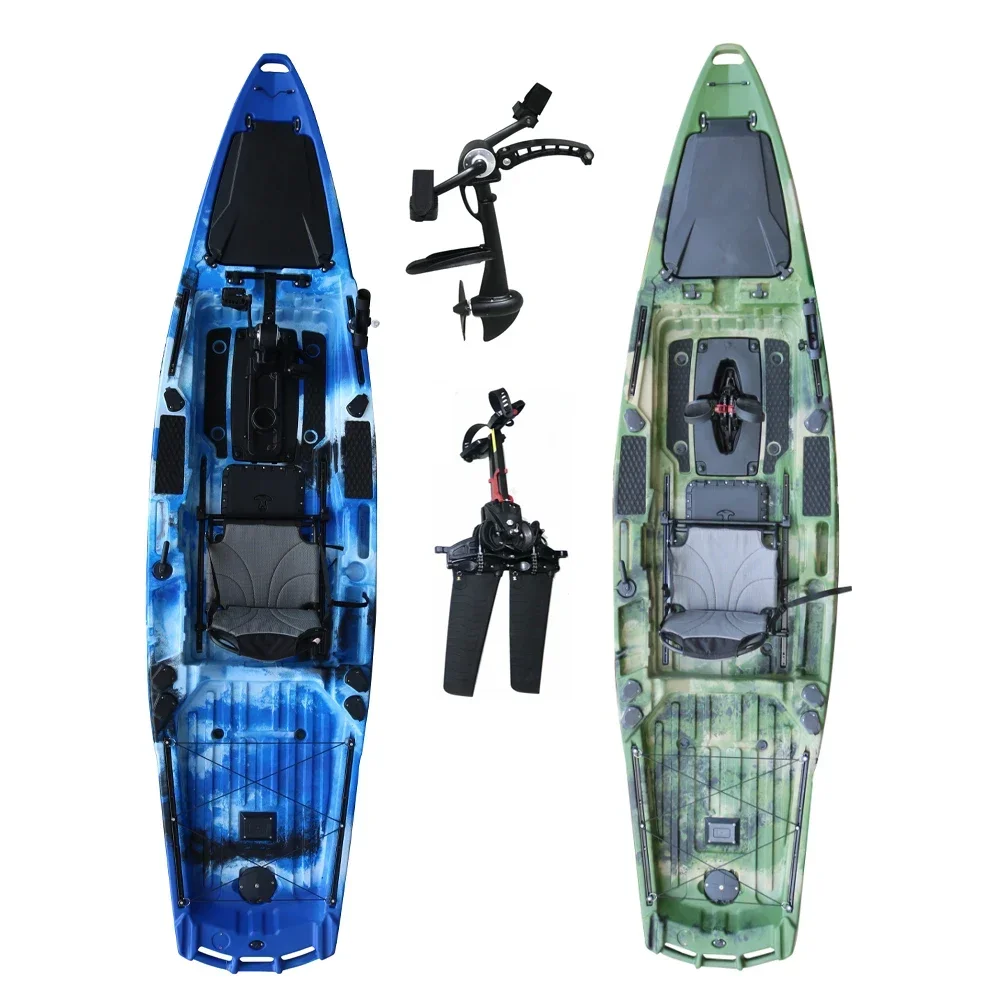 

-Best Fishing Kayak 2023 Experienced 13ft Rotomolding Pedal Drive Plastic Fish Kano Canoe Chinese Factory Install Nativ Rudder