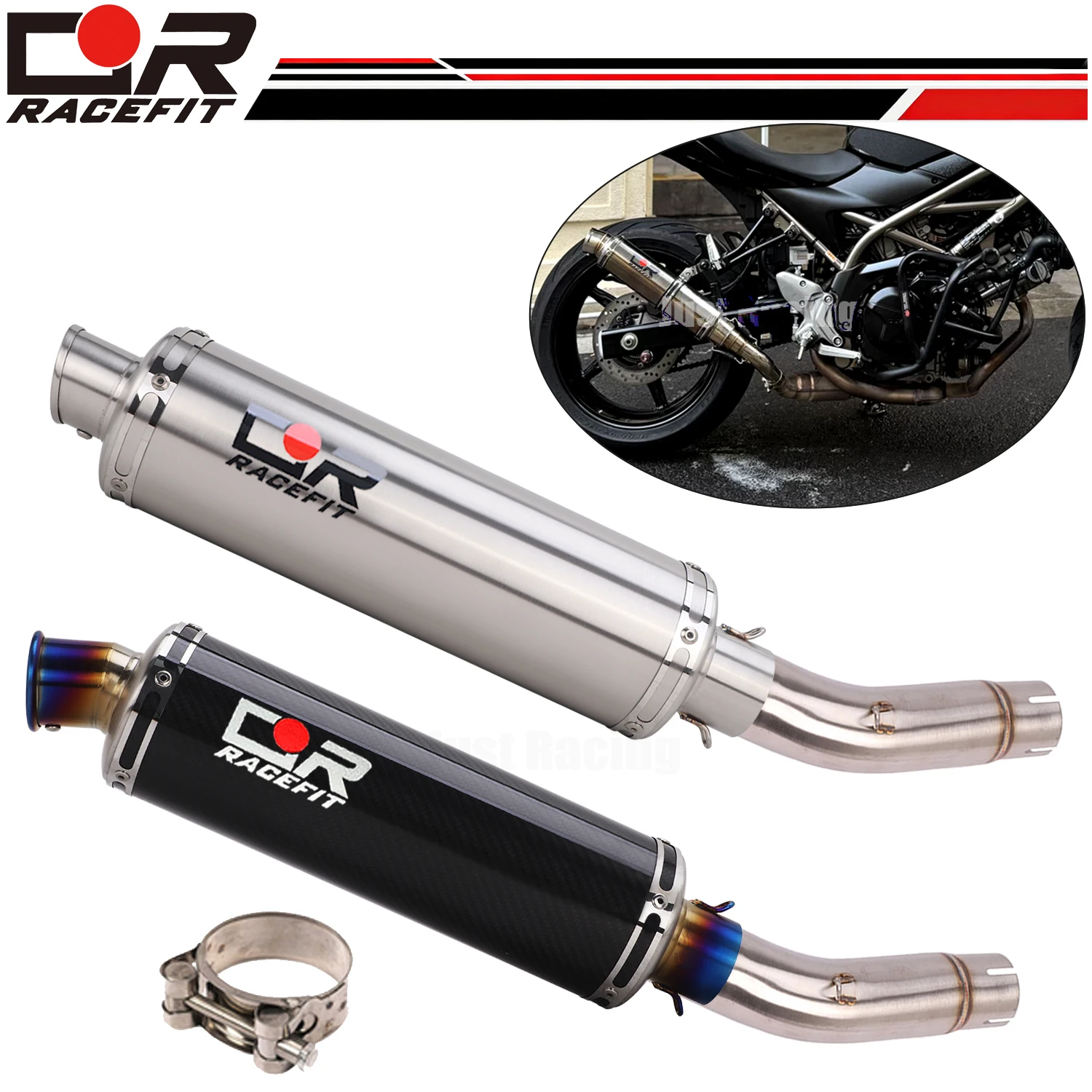 

51mm Exhaust System Slip on Mid Link Carbon Muffler Pipe For Suzuki SV650 sv 650 SV650X 2016-2021