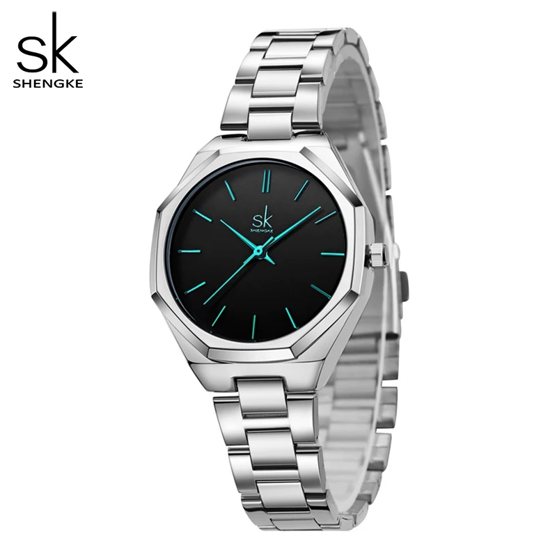 Shengke-Montre-bracelet en acier argenté pour femme, étanche, créative, nouvelle mode