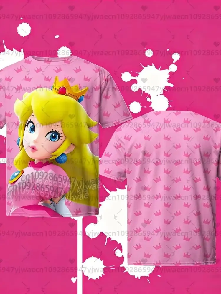 Koszulka męska Super Mario Bros. Yoshi Peach 2026, letnia sukienka dla dzieci, koszulka chłopięca, koszulka męska damska z krótkim rękawem, urocze koszulki urodzinowe dla dzieci. — zdjęcie 2