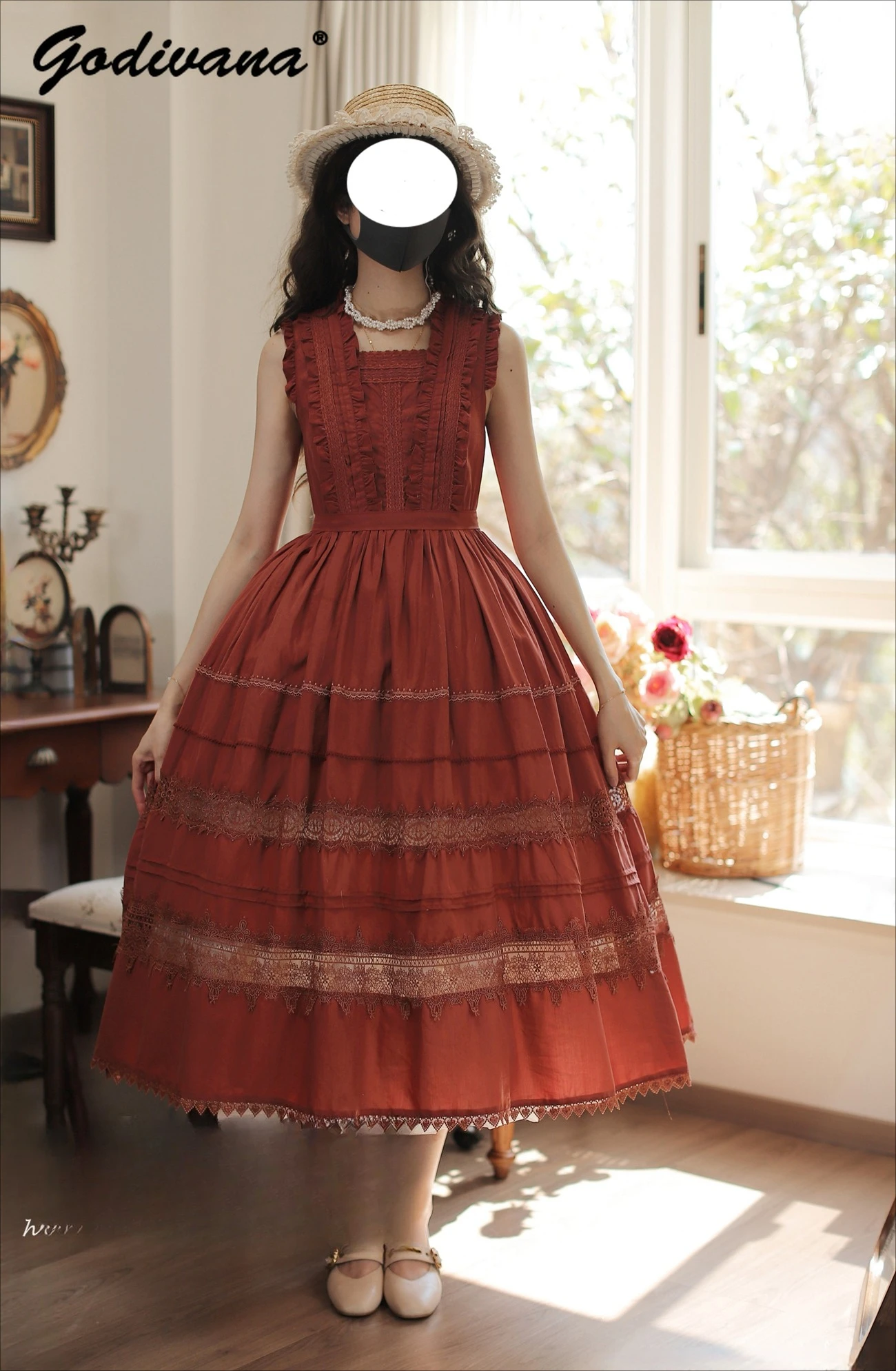 JSK – robe longue sans manches pour femmes, originale, élégante, couleur unie, Style français, Lolita, nouvelle collection printemps et été