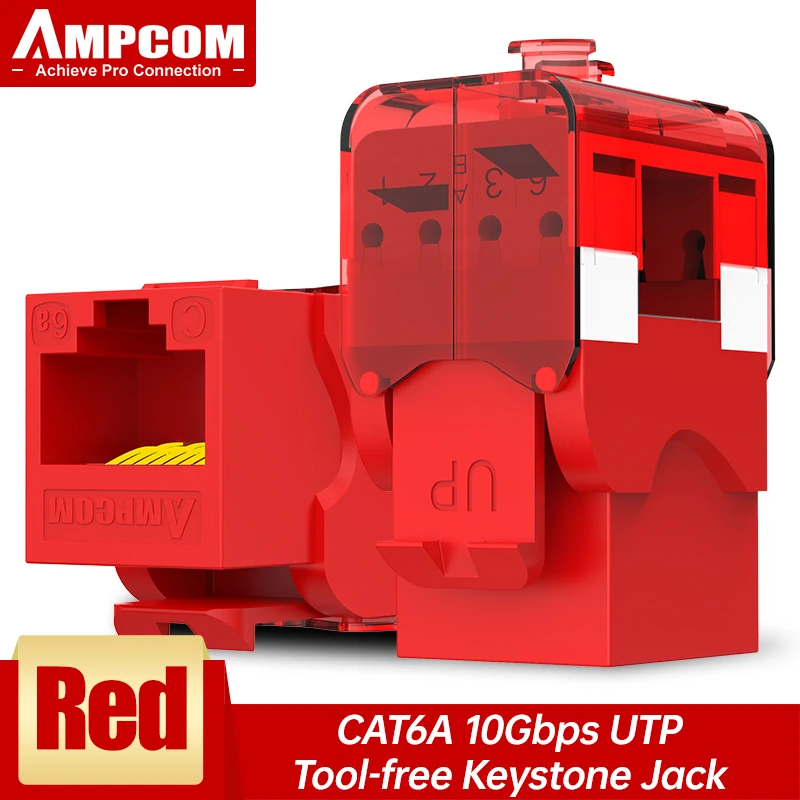 AMPCOM CAT6A CAT6 Toolless Keystone-aansluiting, RJ45 UTP Keystone-moduleadapter Geen punch-down tool-koppelingen Modulaire connector