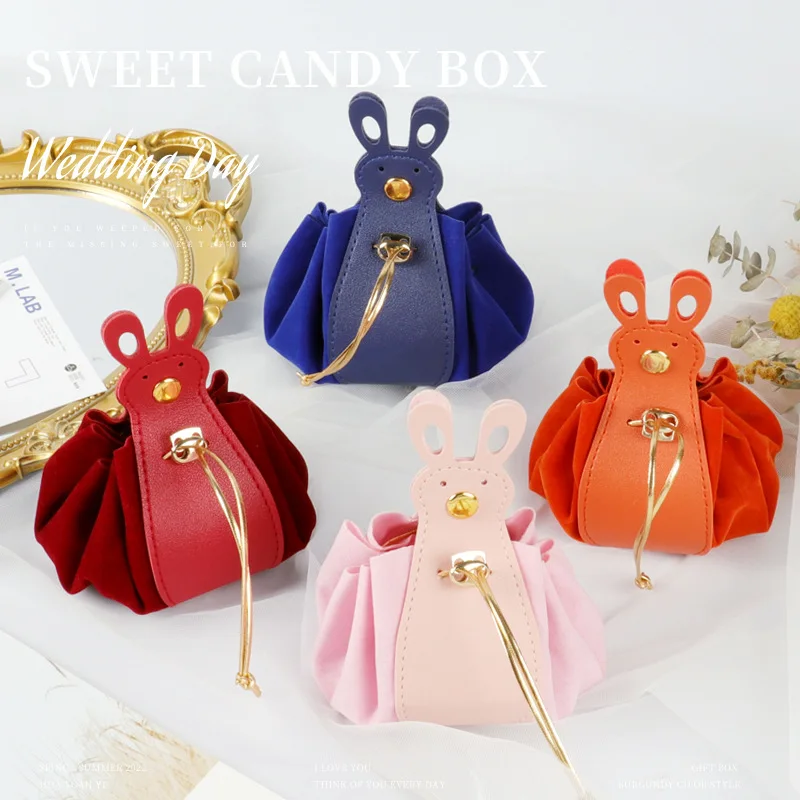 

Leather Cotton Flannel Rabbit Wedding Gifts Candy Box Christmas Packaging Boxes Mini Handbag Eid Mubarak Decor Party Supplies