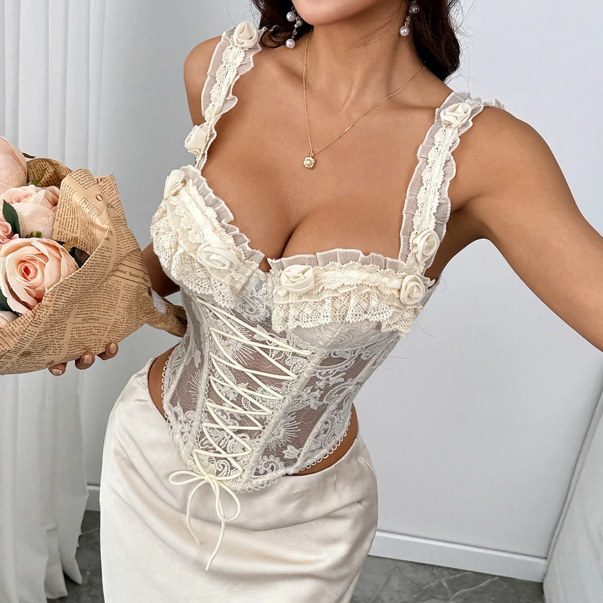 Fishbone Female Corset Top Women Camis Nightclub Short Chest Lace Up Binder Sexy Camisole Mujer Lingerie Tube Bra Debardeur