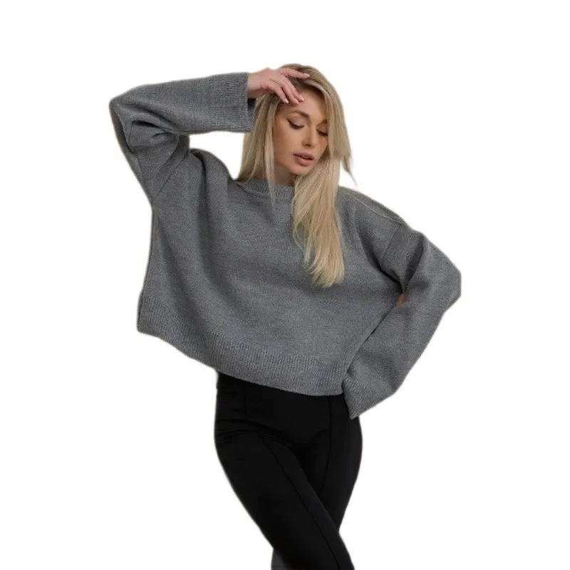 Pullover Loose Fit Sweater Short Length Elegant Commuter with Heat Set Finished Long Sleeve Urban Regular Sleeve Women Sweater