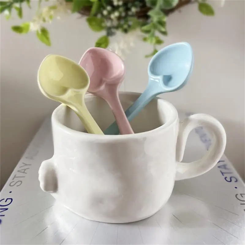 INS Macaron Love Spoon Kitchen Tableware Cute Ceramics Stir Pink Dessert Spoon Girl Heart Romantic Coffee Spoon Pink Love Spoon