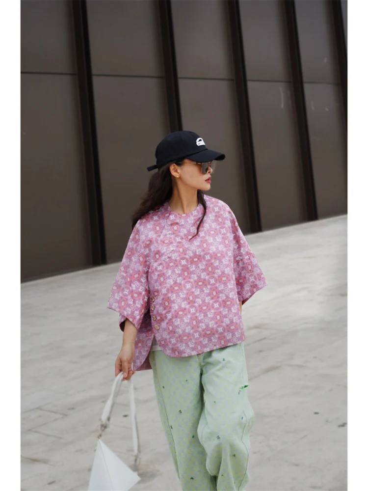 

Faionable Chinese Sle Embroidered Silk Song Jin Cloak Sle Top Design Sense Front ort Ba Long Middle Sve irt