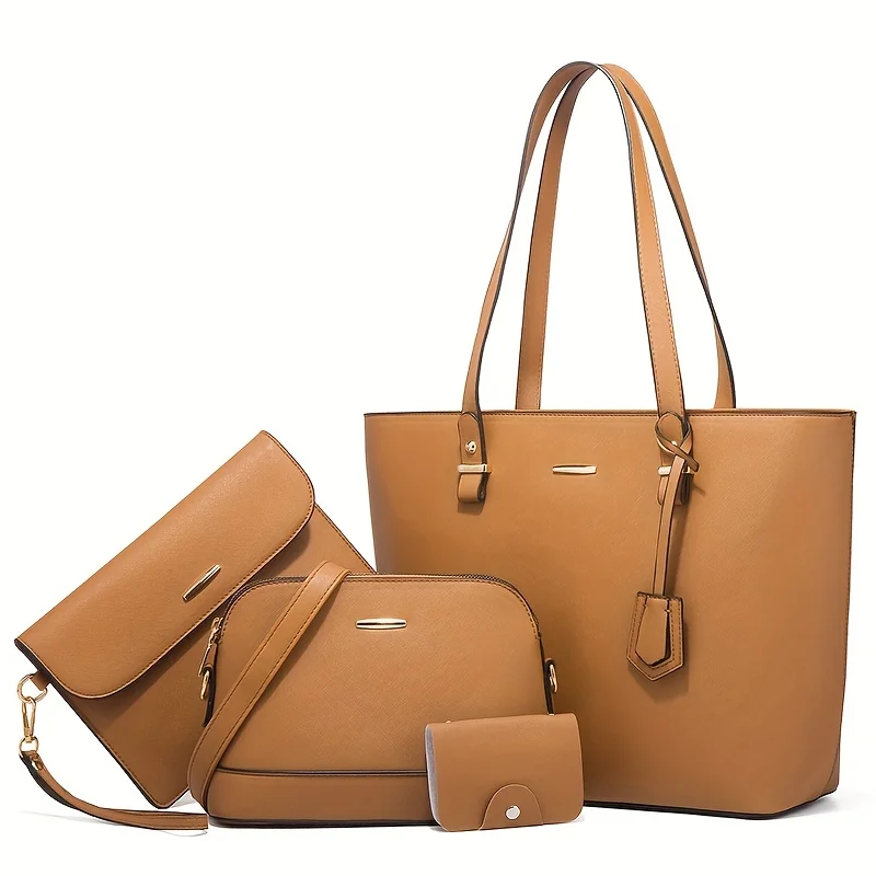 4 stuks mode damestassensets effen kleur draagtas handtas retro vrouwelijke crossbody schoudertas woon-werkverkeer