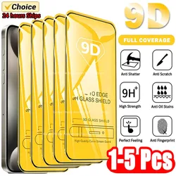 1-5PCS 9D Screen Protector Tempered Glass for IPhone 15 14 13 12 11 Pro Max Protective Glass for IPhone X XR XS Max 7 8 14 Plus