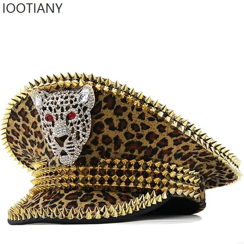 

CosplayMusic Festival Men's And Women's Hats Makeup Leopard Print Rivet Character Hat Masquerade Punk Hip-hop Stage Performance