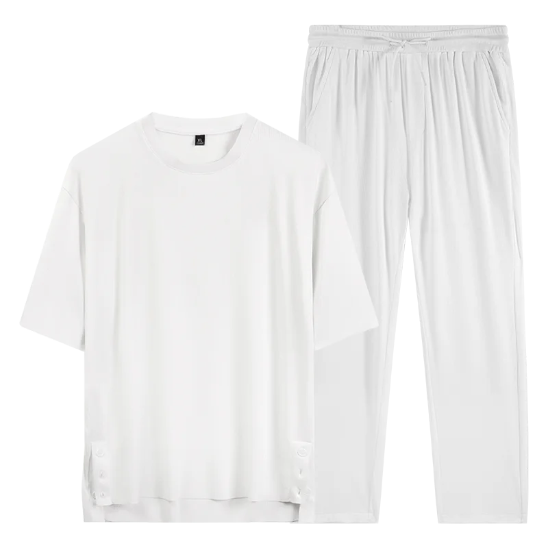 

Casual Sporty Men's Short Sleeve T-Shirt And Long Pants Thin Summer Outfit Two-Piece Set Casual Sportswear Short Sleeve T-Shirt