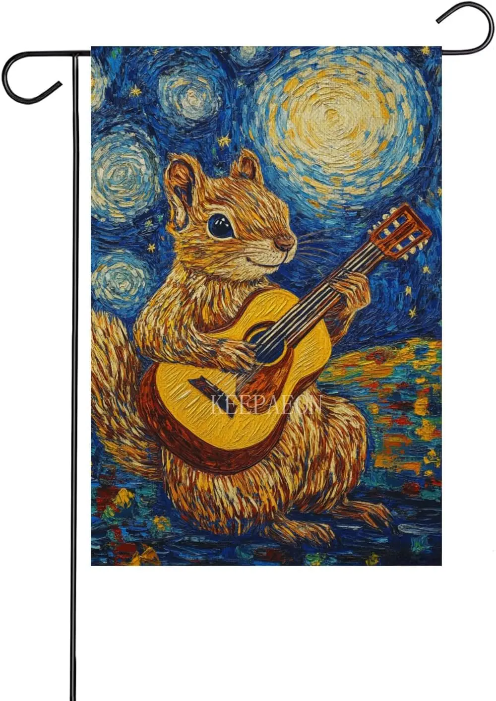 12x18 Inch Burlap Garden Flag - Oil Painting Style Guitar Playing Squirrel Yard Flag, for Outdoor Yard, Patio, and Garden De SSL