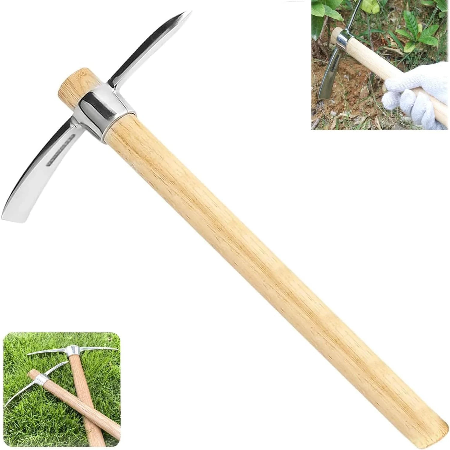 

Efficient and durable heavy duty stainless steel 2 in 1 double headed pickaxe - Multifunctional gardening tool for efficient tra