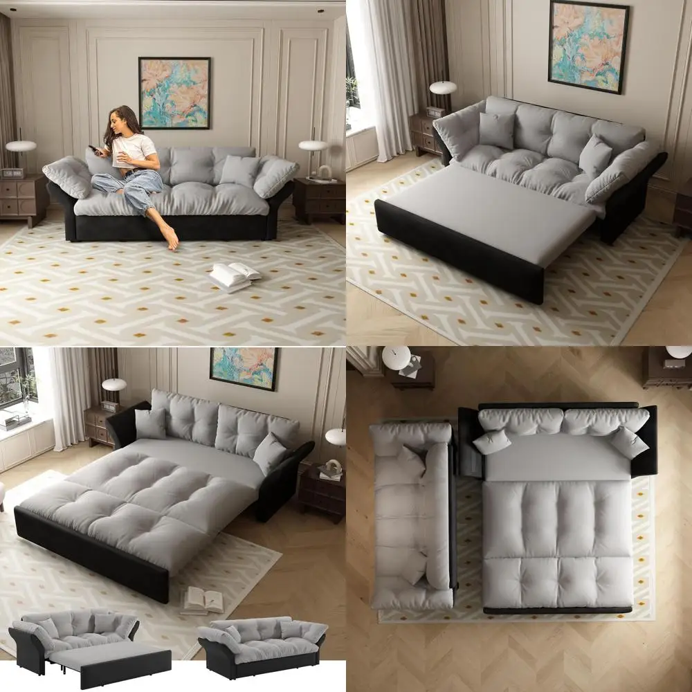 أريكة سرير قابلة للتحويل بحجم كوين، مقعد خلفي مخملي، أريكة رمادية لغرفة المعيشة، غرفة النوم، أو RV