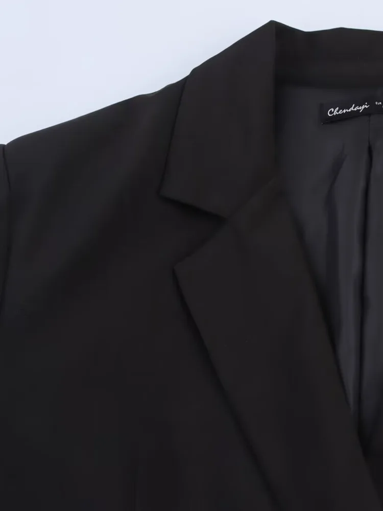 ZMEENNA 여성용 클래식 블랙 더블 브레스트 블레이저 자켓 캐주얼 루즈 피트 긴 소매 정장 포켓 겉옷 ZM3306