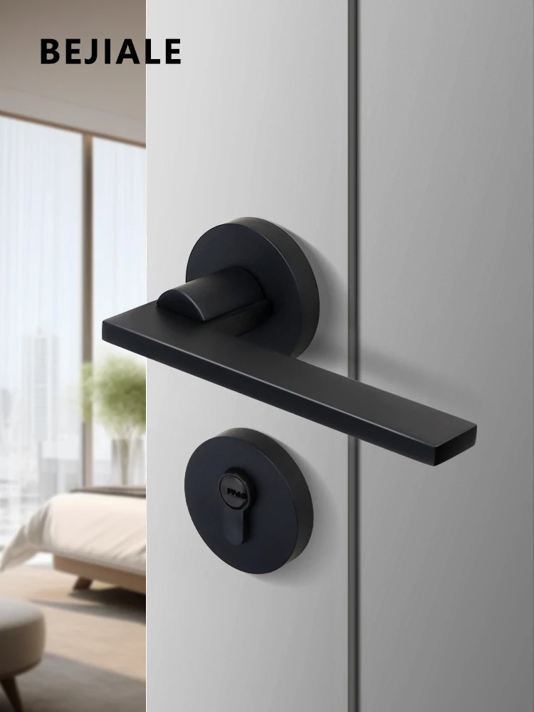 Silent Split Lock Indoor Room Wooden Door Handle Home Bedroom Zinc Alloy Solid Black Modern Anti-theft Door Lock