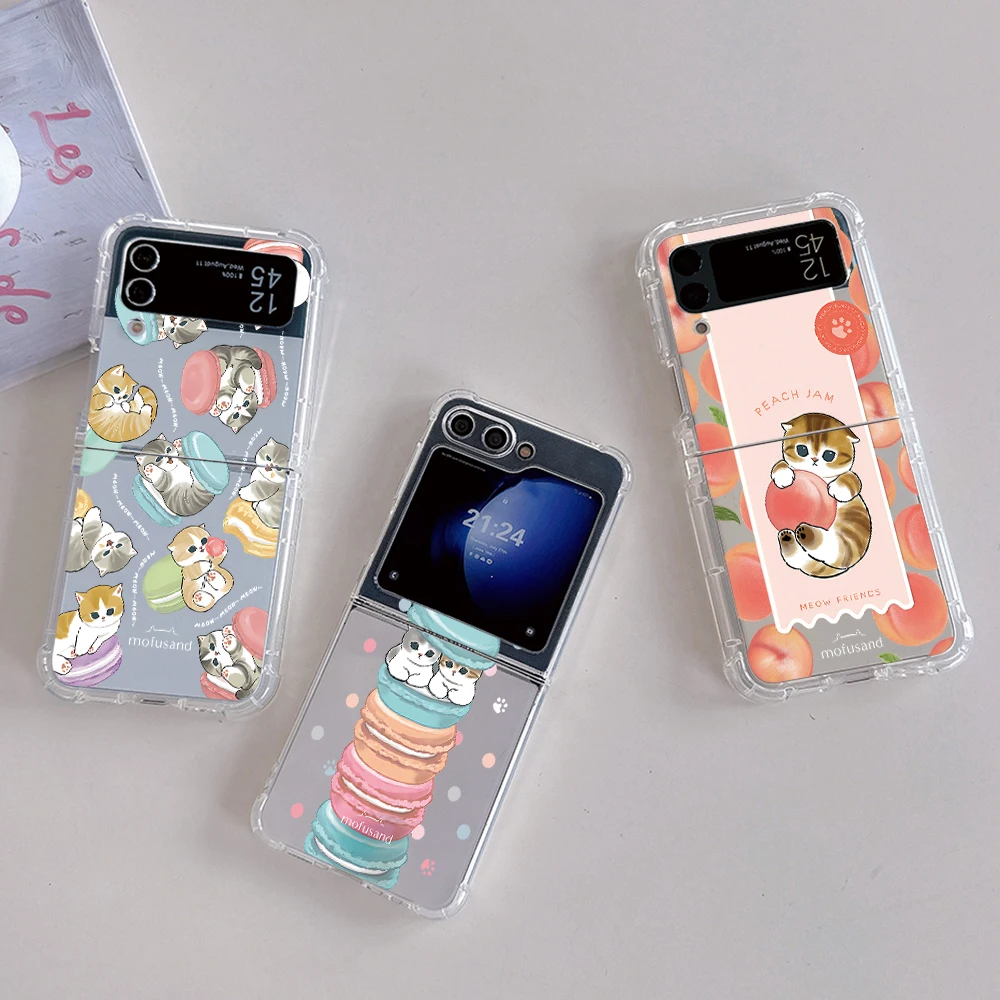 Cute M-Mofusands cat Phone Case for Samsung Galaxy Z Flip 3 4 Z Flip 5 6 Z Fold 4 5G PC Soft Anti-fall Back Cover