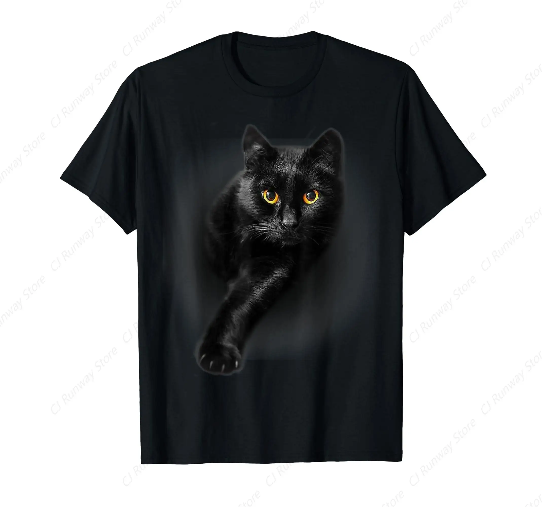 Black Cat Yellow Eyes T-Shirt Cats Tee Shirt Gifts Rock T Shirt Hip Hop Streetwear T Shirt Heavy Metal Fashion Casual Plus Size