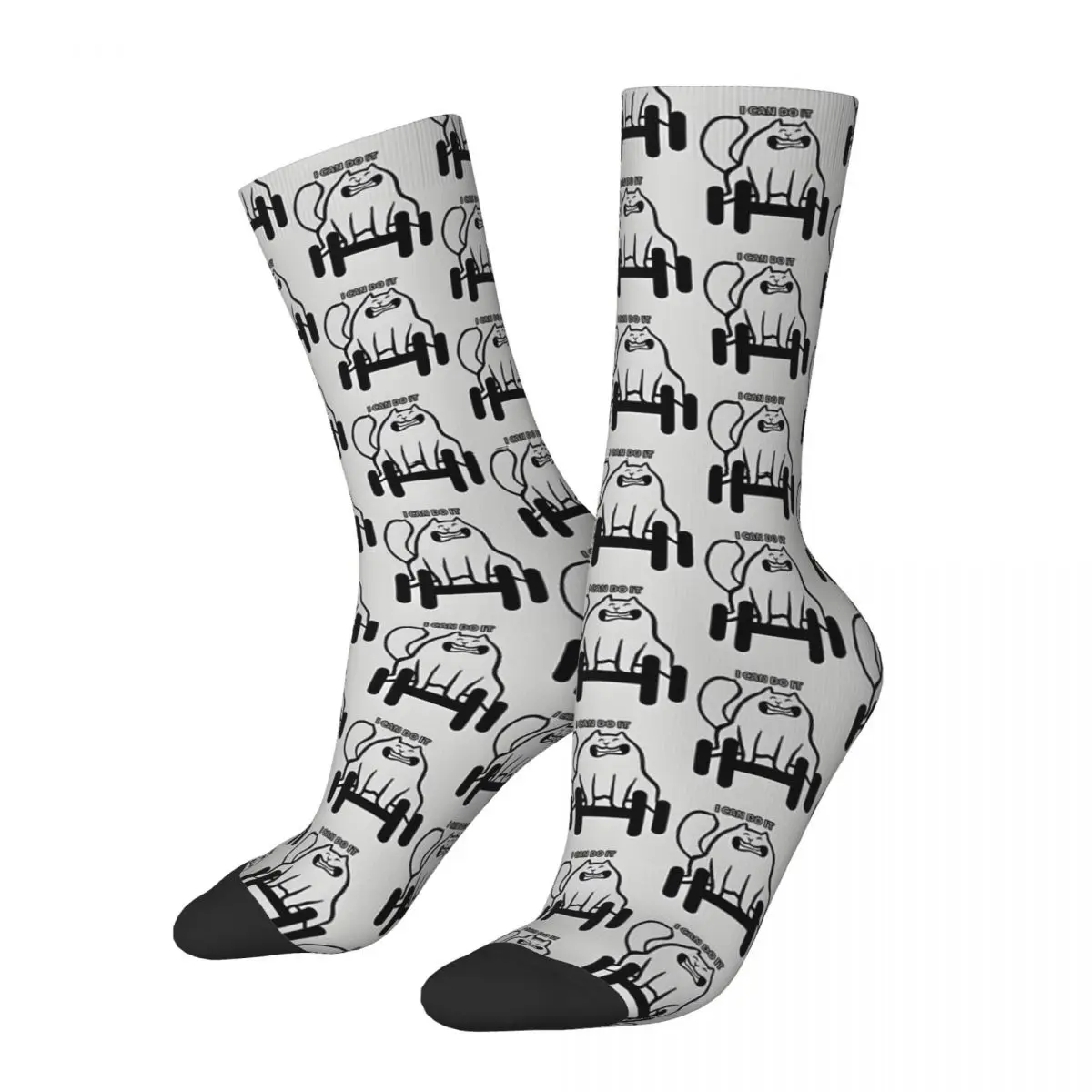 Hip Hop Retro Cat In Gym Crazy Men\'s compression Socks Unisex Lifting Cat Harajuku Seamless Printed Funny Novelty Crew Sock