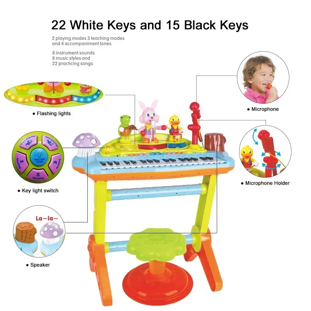 Musical Kids Electronic Keyboard - 37 Keys Piano with Microphone, Stool, and Musical Toy Instrument