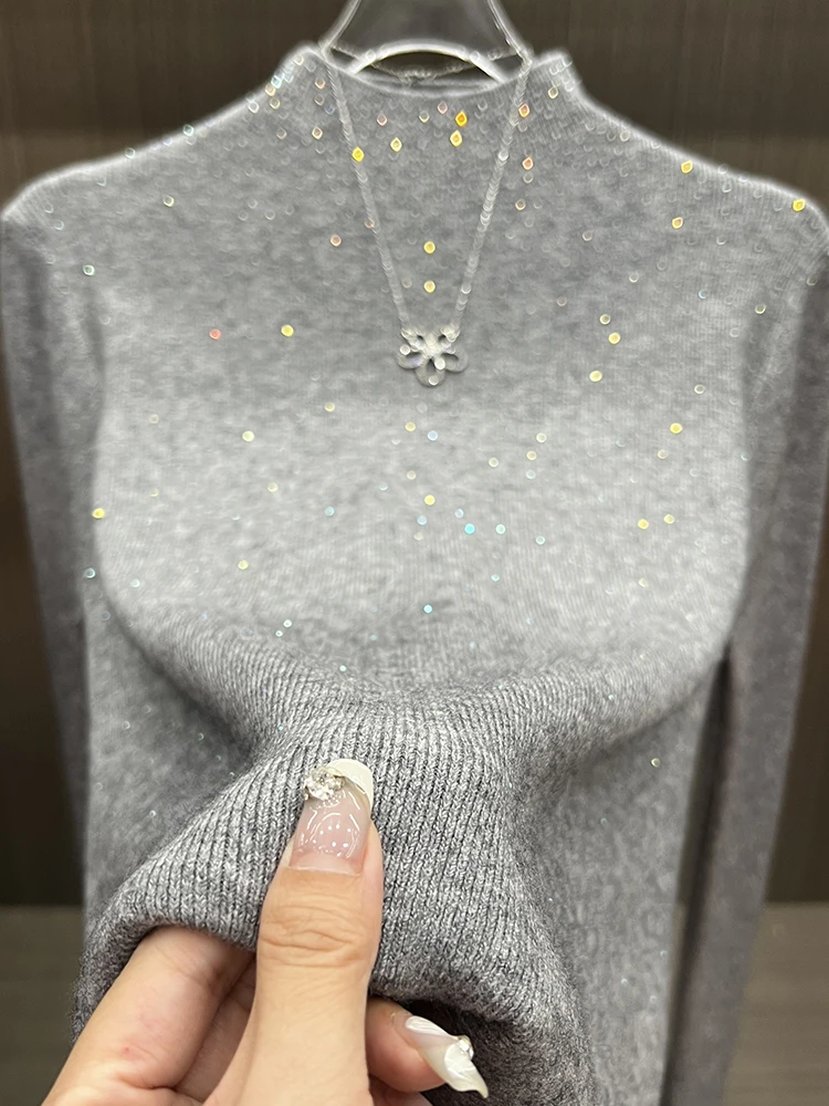 

Удобный тяжелый вязаный шерстяной свитер с бриллиантами, женский зимний мягкий, приятный для кожи базовый слой, универсальный дизайн...