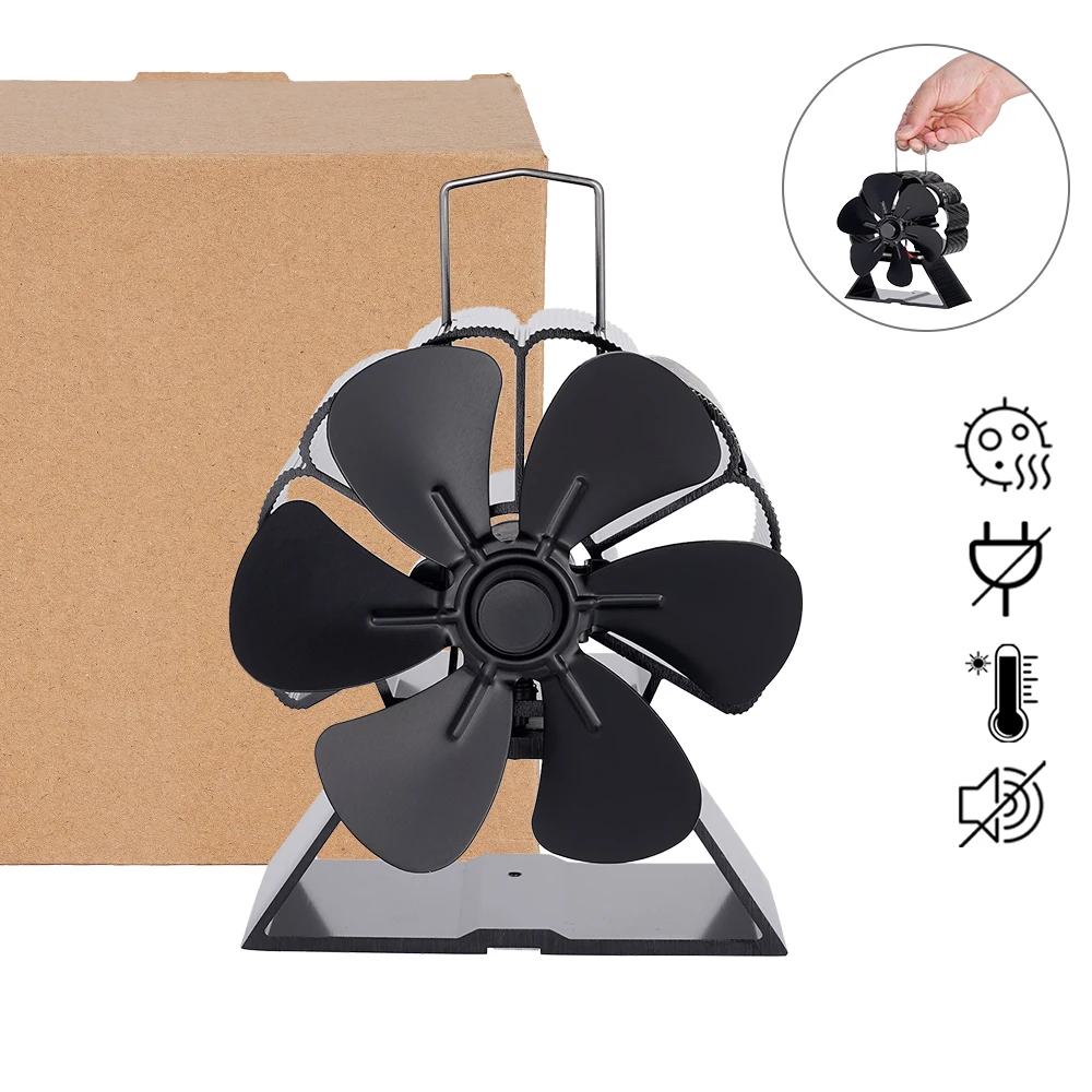 Mini calor alimentado fogão ventilador, 6 lâmina lareira ventilador, Log queimador de madeira, Eco-Fan, Quiet Home aquecedor de lenha, distribuição de calor eficiente