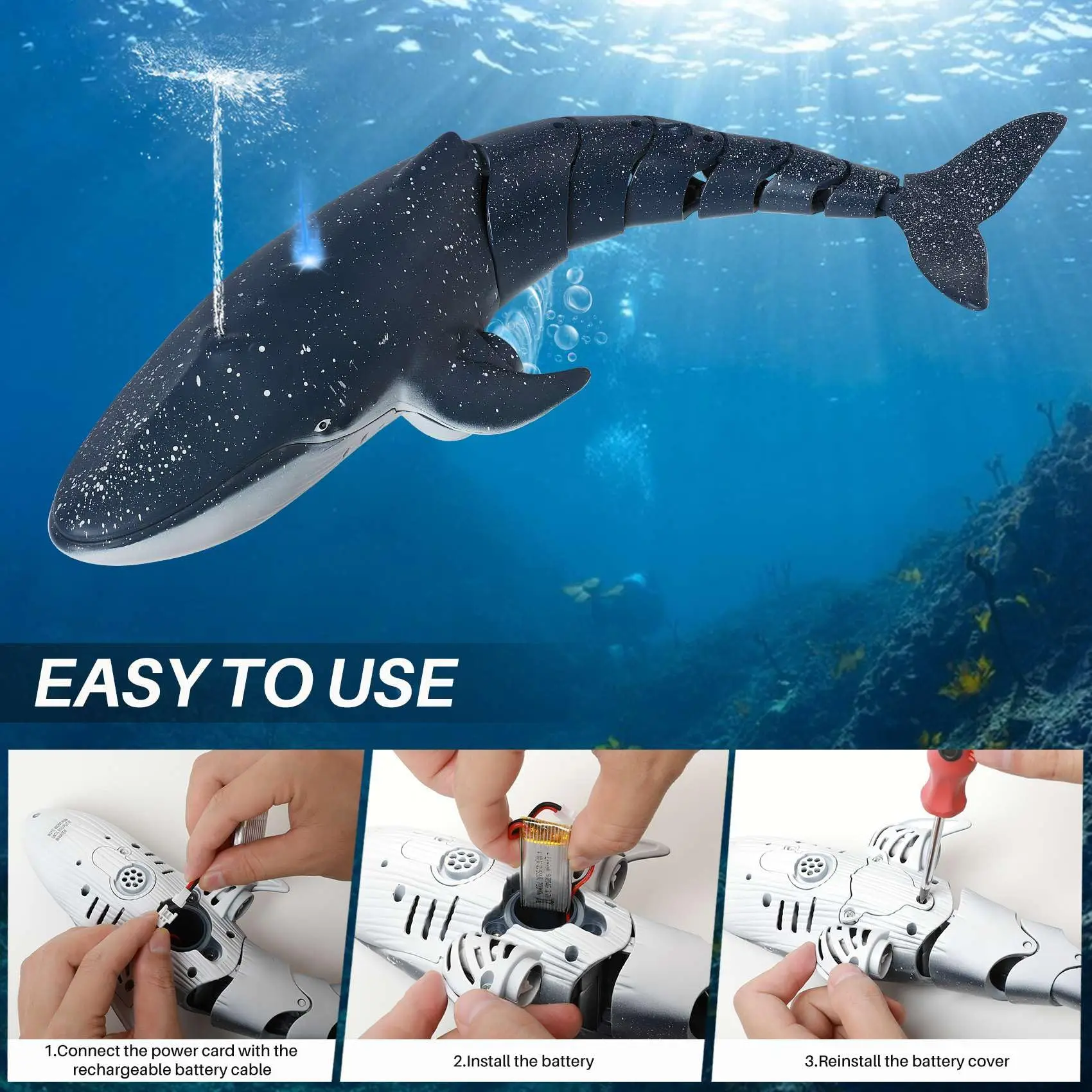 ของเล่นฉลามวาฬบังคับวิทยุ 2.4G พร้อมไฟ ฉีดน้ำได้ จำลองสัตว์ สำหรับเล่นในสระน้ำ ของขวัญสำหรับเด็กผู้ชาย