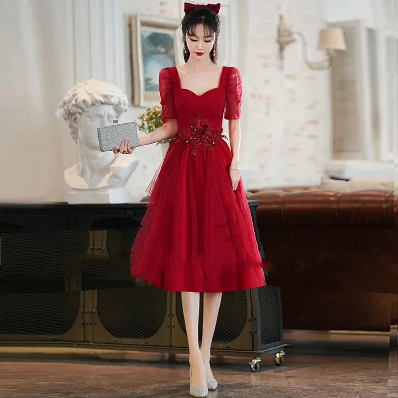 Toast Dress Bride 2023 New Wedding Engagement Wine Red Back To The Door Evening Dress Female Thin Can Be Worn At Ordinary Times