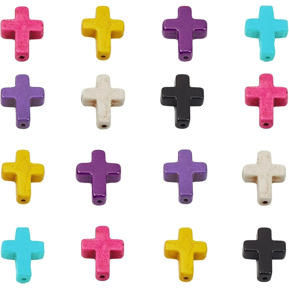 210pcs Cross Gemstone Pendants 7 Colors Cross Charms Turquoise Beads Cross Charms for Easter Eid Mubarak Ramadan Decoration