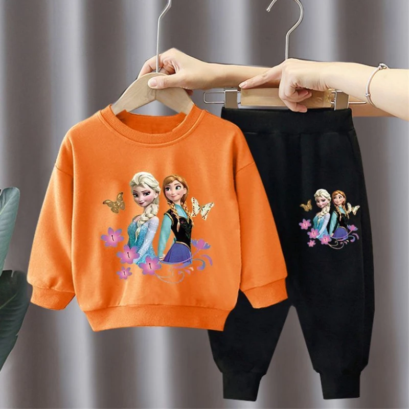 Autumn New Elsa Princess Sweatshirt and Sweatpant 2pcs Set for Children Clothing Sets Girls Pullover Two Piece Suit Tracksuit