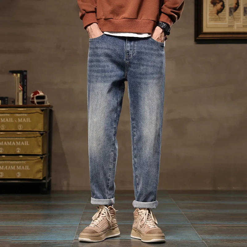 Men Blue Loose Tapered Trouser High Quality Wide Leg Harem Jeans Male Clothes Streetwear Leisure Baggy High Street Denim Pants