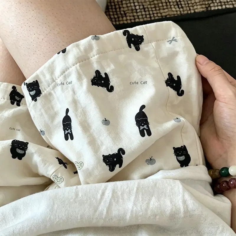 SYsYouthfully Summer Home Shorts Women's High Waisted Slimming Wide Leg Pants Sports Casual Pants Loose Cartoon Pajama Pants