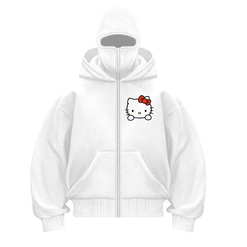 Hello Kitty Hooded Sweatshirt Woman Winter Unisex Casual Sweatshirts With Zipper Gothic Oversized Vintage Y2k Stitch Cardigan