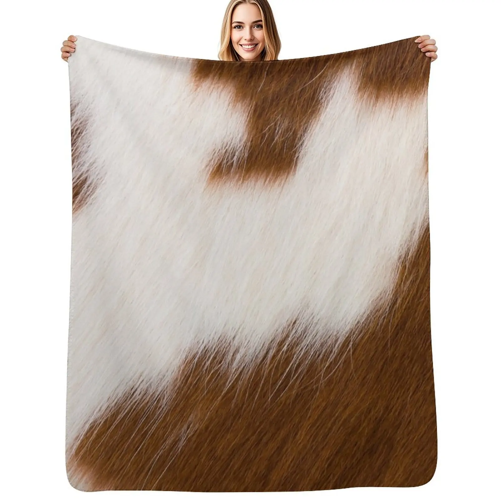 Brown and White Cowhide image Throw Blanket Multi-Purpose Sofa Throw bed plaid Retros manga Blankets For Sofas Blankets
