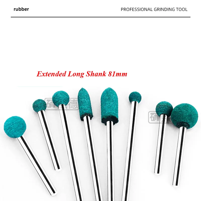 Extended 81mm long shank rubber mounted points for deep inner hole polishing grit#240 elastic grinding head for metal alloy