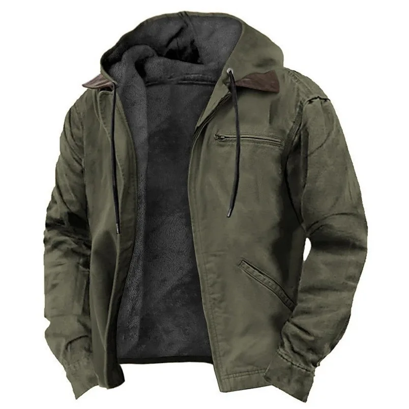 

Men's Hooded Jacket Fleece Lined Winter Warm Zip Up Pockets Loose Fit Solid Color Casual Urban Outerwear Long Sleeve Coat