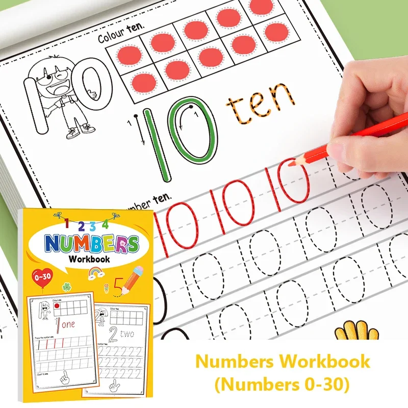 كتاب ممارسة الخط 32 صفحة أرقام تعلم الكتابة 0-30 للأطفال مصنف تمارين رياض الأطفال