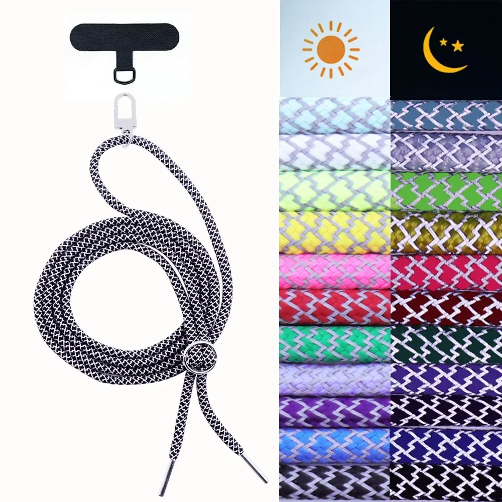 

Universal Colorful Lattice Reflective Phone Lanyard Metal Anti Lost Phone Strap Adjustable Detachable Neck Cord Safety Keychain