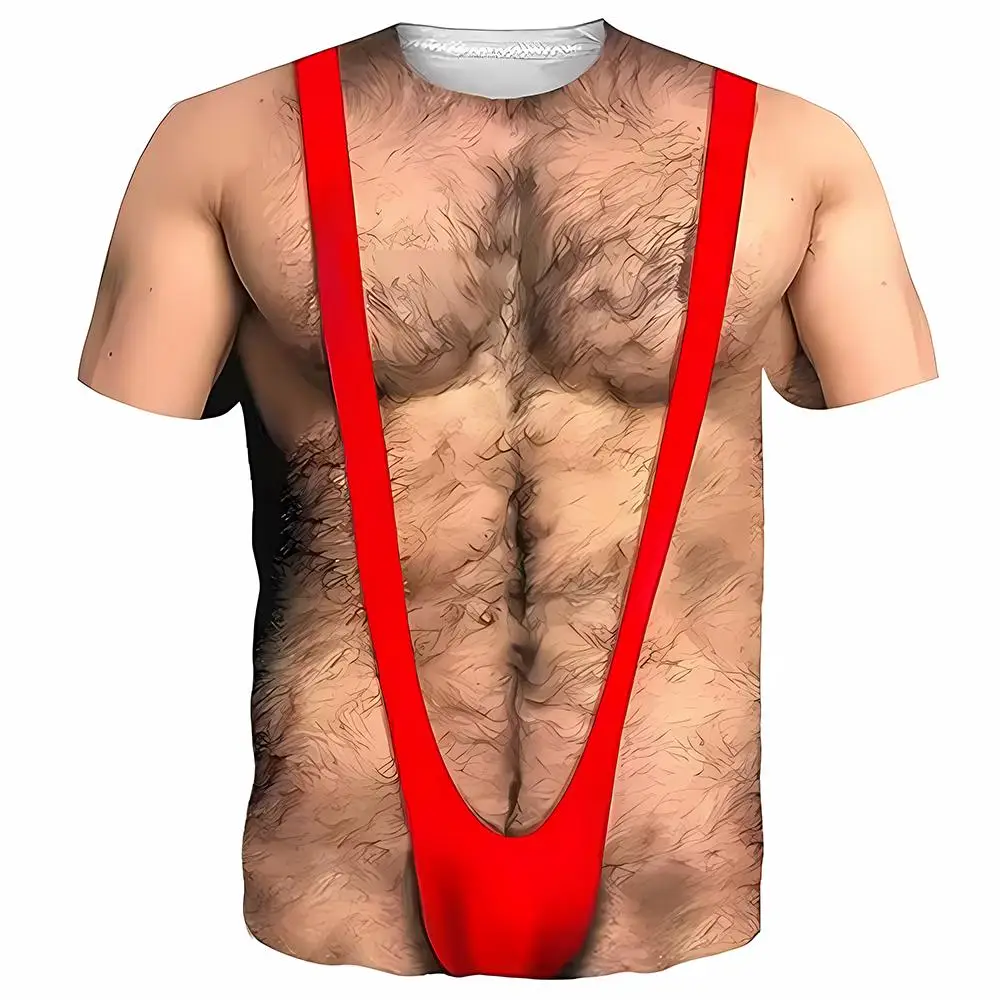 

Fun 3D Printed Muscle Chest Muscle T-Shirt For Men Novel And Humorous Fake Abs Design Party Top Summer Street Style Men's Gift