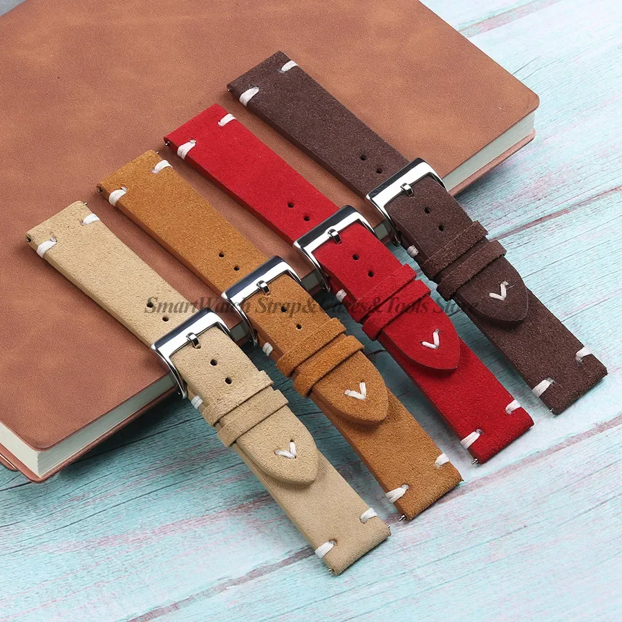 Retro Suede Leather Watch Band Replacement 18mm 20mm 22mm Universal Correa Reloj Quick Release Strap for Smart Watch