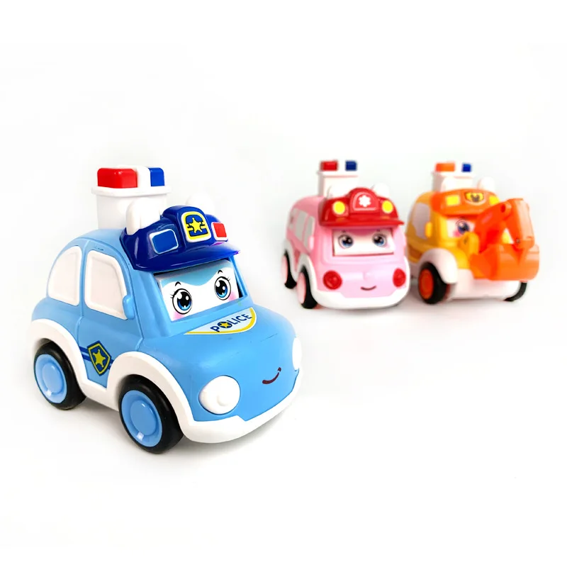 Fun To Press The Inertia Forward Change Face Cartoon Cute Police Car Ambulance Fire Truck Excavator Children Toys Birthday Gifts