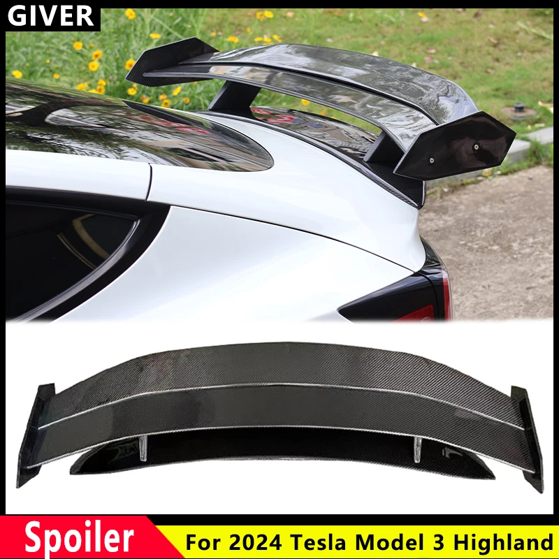 For 2024 Tesla Model 3 Highland Carbon fiber  GT Double Decker Rear trunk Spoiler Wing  Body Kit CarTailgate car Accessories