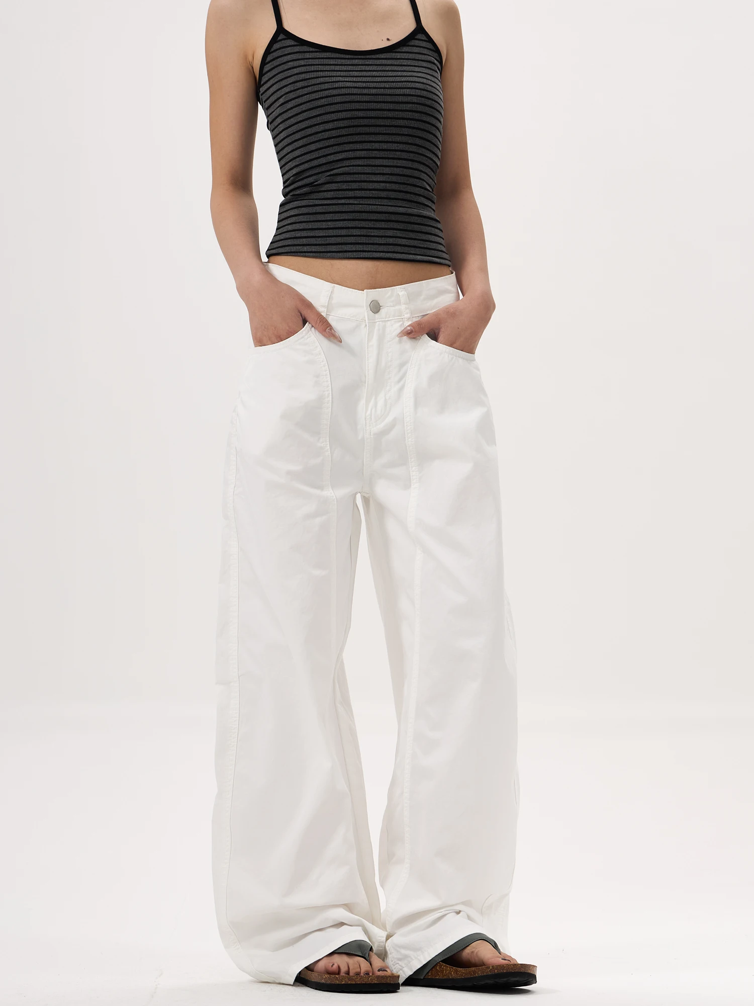 

Повседневные брюки American Sle, свободный крой, спортивные, чисто белые, универсальные, с широкими штанинами, летняя молодежная одежда, удобный дышащий хлопок