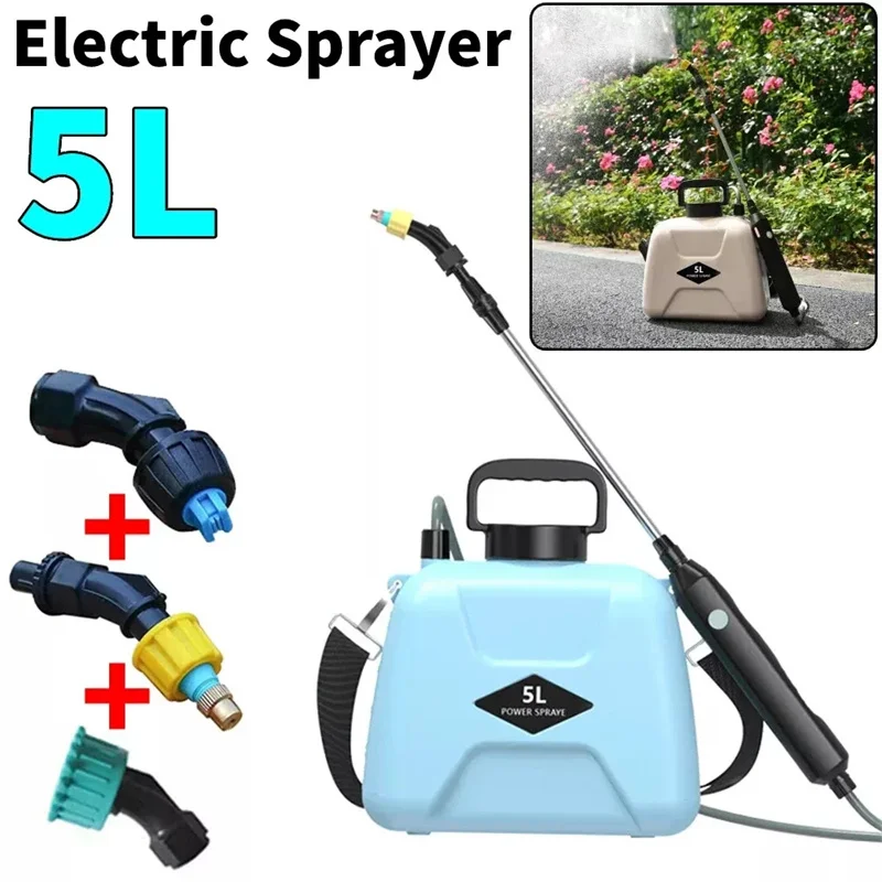 5L Electric Sprayer Telescopic Handle Garden Irrigation Sprinklers 360 Rotating Nozzle With Shoulder Strap Garden Watering Tool